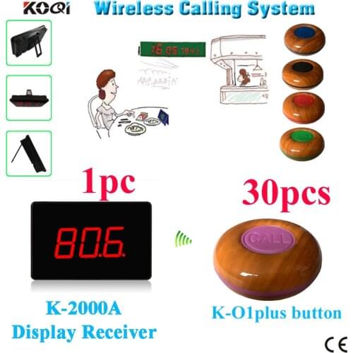 Wireless Pager Restaurant Calling System 1 monitor 30 pcs Wood Color Guest Waiting Buzzer with Waterproof Function