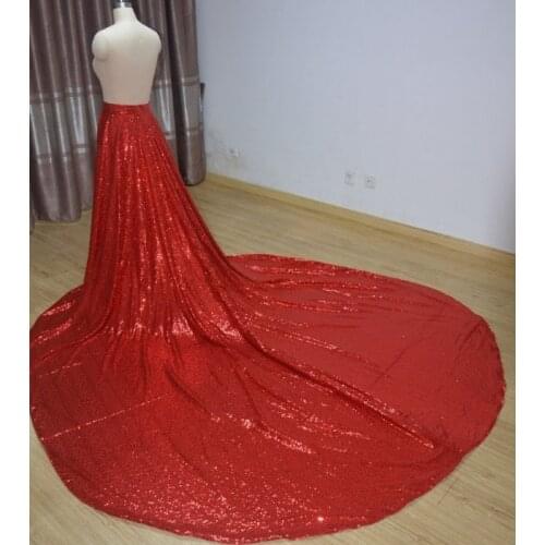 Red Sequins train skirt, detachable skirt train,black bride detachable skirt, glitter wedding dress custom size bridal skirt
