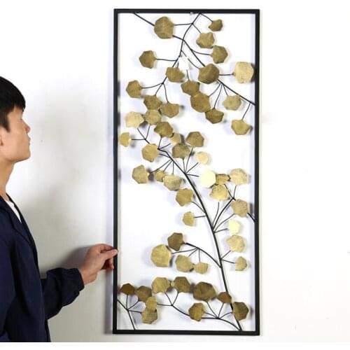 European Creative Wall Wrought Iron Ginkgo Decoration Craft Hotel Home Livingroom Sofa Wall Background Mural Accessories Decor