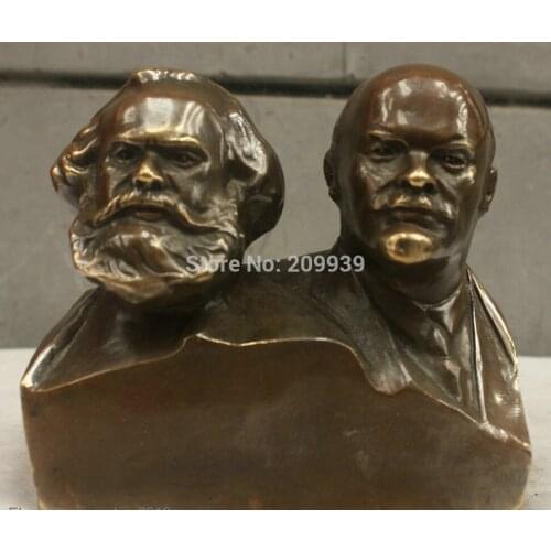 Huij 005711 Chinese China Folk Culture Handmade Brass Bronze Statue Marx and Lenin Sculpture