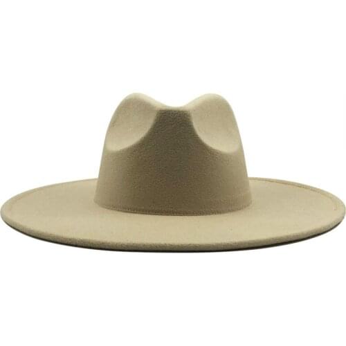 Classics Fashion 9.5 CM Wide Brim Unisex Fedora Hat Women And Men Vintage Panama Jazz Top Wool Solid Color Fedora Hat