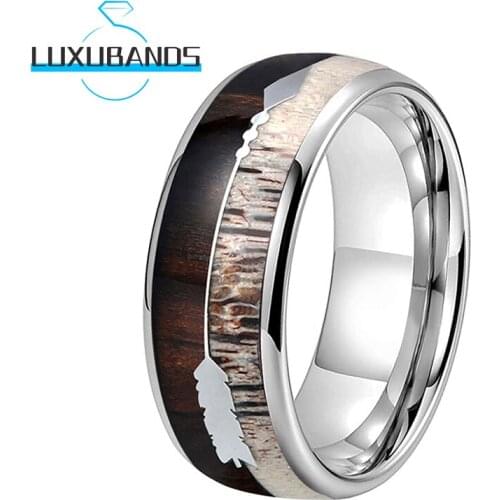Tungsten Carbide Rings For Men Women 8MM Engagement Bands Zebra Wood Antler Arrows Inlay Polished Finished Comfort Fit