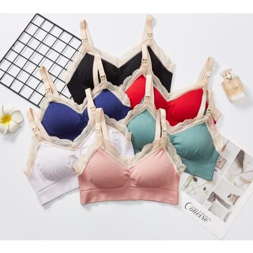 Lace Trim Large Size Nursing Bra Wireless Sexy Maternity Push up Bra Lactating Bra Mama Breastfeeding Pregnancy Lingerie