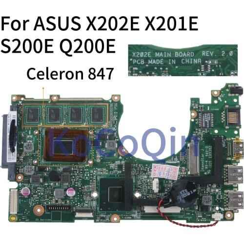 KoCoQin Laptop motherboard For ASUS X202E X201E S200E Q200E Mainboard REV.2.0 CELERON 847 2G RAM