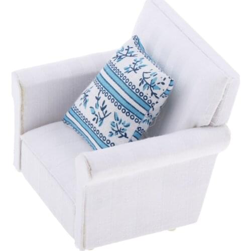 Dollhouse Furniture 1/12 Scale Miniature Beige Single Sofa & Cushion Pillow Toys for Dolls House Living Room Decor