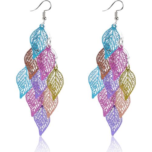 Trendy 8 Seasons Leaf Tassel Vintage Earrings for Women Girls Boho Colorful Long Drop Dangle Earrings Accessories Jewelry Gift