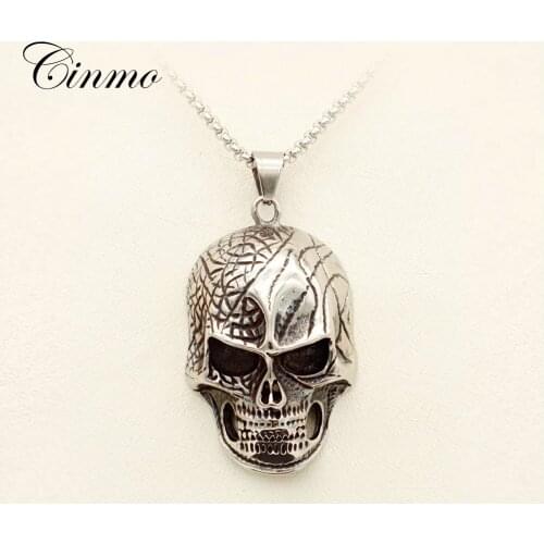 Cinmo Retro Demon Head Pendant Necklace Halloween Devil Skull Stainless Steel Necklaces For Men Women Trendy Jewelry Gift