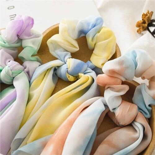 New Chiffon Bowknot Elastic Hair Bands For Women Girls Print Color Scrunchies Headband Hair Ties Ponytail Holder Hair Accessorie