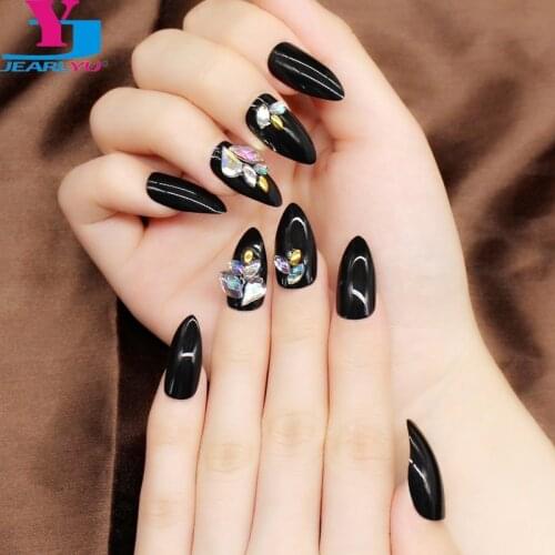 New False Nails ABS Artificial DIY 3D False Fake UV Gel High Quality Press On Nails Full Cover Black Shine Beauty Nail Art Tips