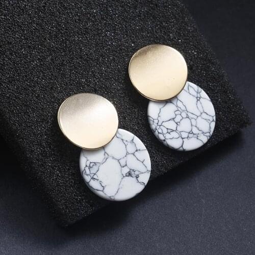 New Fashion Design Geometric Round White Stones Splicing Earrings For Women Jewelry Gift Big Circle Metal Earings