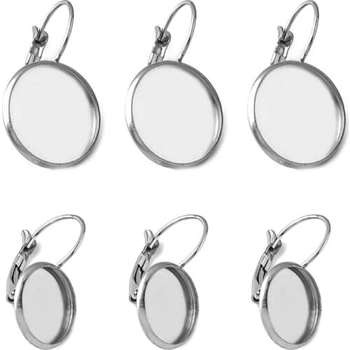 10pcs/lot high quality Stainless Steel 8/10/12/14/16/18/20mm Blank French Lever Earring Tray Cabochon Setting Cameo Base Jewelry