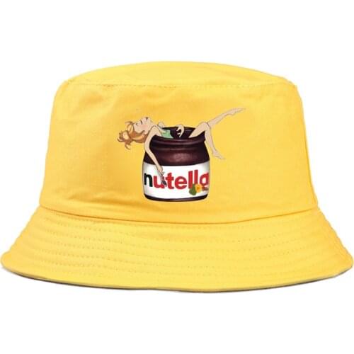 Nutella Cartoon Print Summer Foldable funny anime print Bucket Hats for men Hip Hop Beach Sunscreen Fisherman Cap panama hat