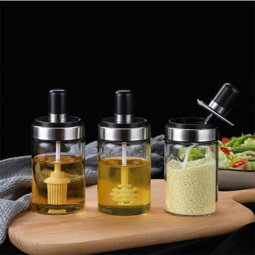 Transparent Glass Sealed Tank Condiment Salt Pepper Containers Seasoning Storage Bottle Kitchen Spice Jars with Spoon and Lid