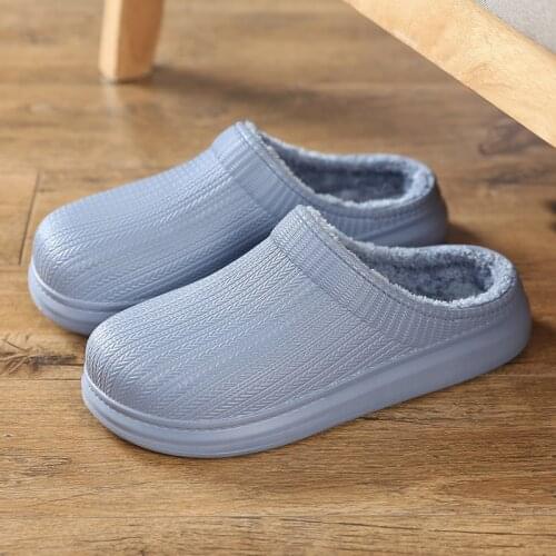 PULOMIES Men Women Winter Slippers Waterproof Indoor Casual Warm Plush Slippers Fashion Cotton Fur Slippers Home Couple Slippers