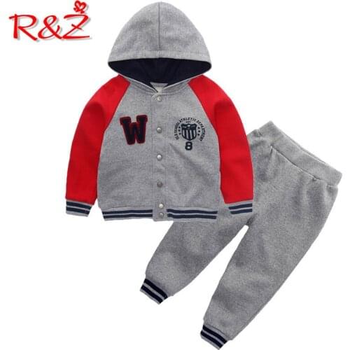 R&Z 2019 Spring and Autumn New Boys Set with Cap Letter Top Zipper Jacket Casual Pants Two-piece Set