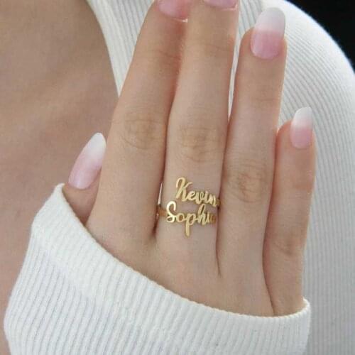 Customized Ladies Men Double Name Stainless Steel Rings Gold and Silver Adjustable Engagement Rings Jewelry Accessories Gifts