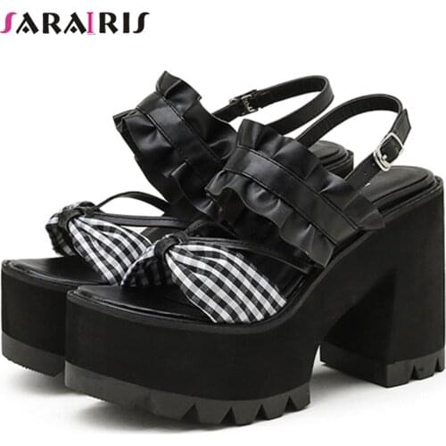 SaraIris Solid Buckle Open Toe Platform Sandals Women Butterfly Knot Punk Gothic Cool Sandals Ladies Shoes