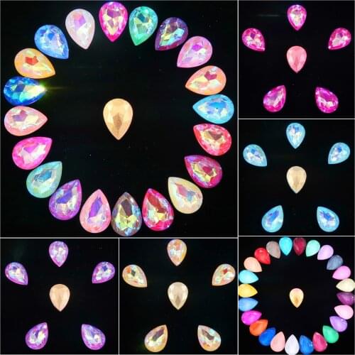 Glass crystal 7*10 10*14 13*18mm jelly candy AB & rainbow colors water drop shape Glue on rhinestone beads applique diy trimming