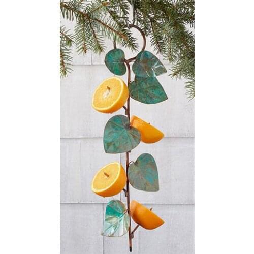 Branches Shape Bird Feeder Outdoor Garden Metal Hanging Drinking Container Hummingbird Orange Fruit Green leaves Feeder Toy for