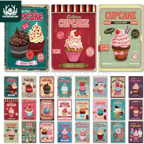 Cup Cake Vintage Metal Tin Sign Plaque Retro Poster Wall Decor Kitchen Cafe Cake Shop Room Home Art Decorative