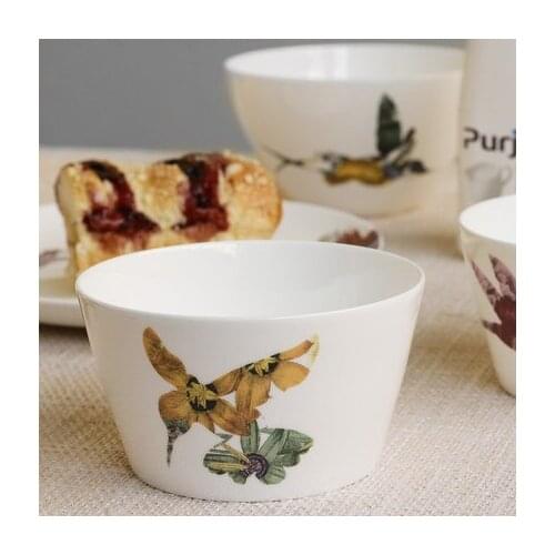 Flower And Bird Rice Bowl Home Creative Japanese Salad Bowl Dessert Soup Ceramic Tableware Bowl