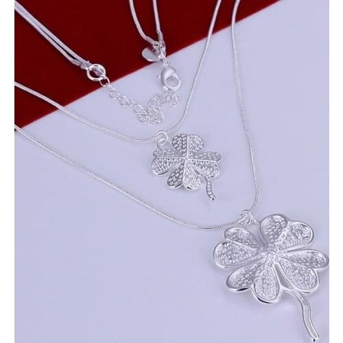 N218 Hot Sale Fine Silver Color Jewelry,Wholesale 925 Charms Free Shipping Fashion Double Four-Leaf Clover And Snake Necklaces