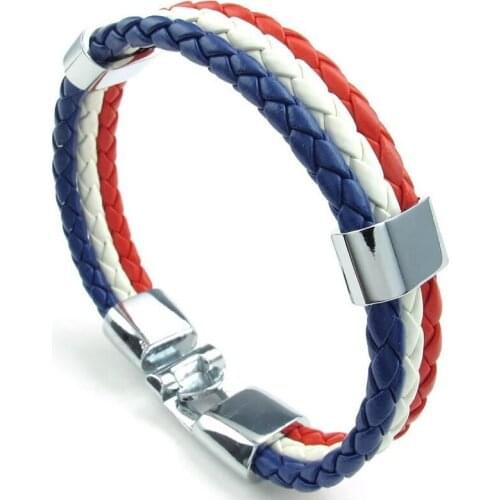 Jewelry bracelet, France French flag bracelet, for mens and ladies' leather, alloy, white red-blue