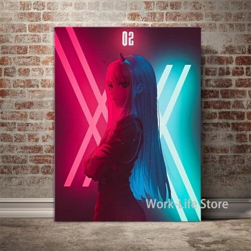 Zero Two 002 DARLING in the FRANXX Neon Anime Decoration Home Decor Canvas Painting Living Room Wall Art Pictures Posters Prnts