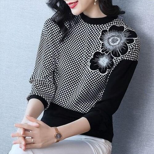 Womens Embroidery Printed Patchwork Long Sleeve Solid Casual Tops Womens 2021 Spring Autumn Blouse Shirt