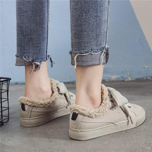 Maggies Walker Women Casual Canvas Shoes Platform Fashion Suede Lacing Shoes Short Plush Casual Shoes Size 35~40