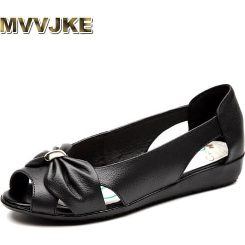 MVVJKE Big Size Genuine Leather Sandals Women Flats Solid Casual Women Shoes Flats Summer Sandals Women vintage Sandalias Mujer