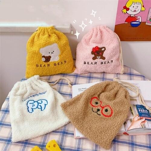 Smiley Organizer Kawaii Bear Canvas Cosmetic Bag Women Storage Pouch Cute Makeup Bag Travel Toiletry Bag Travel Wash Accessories