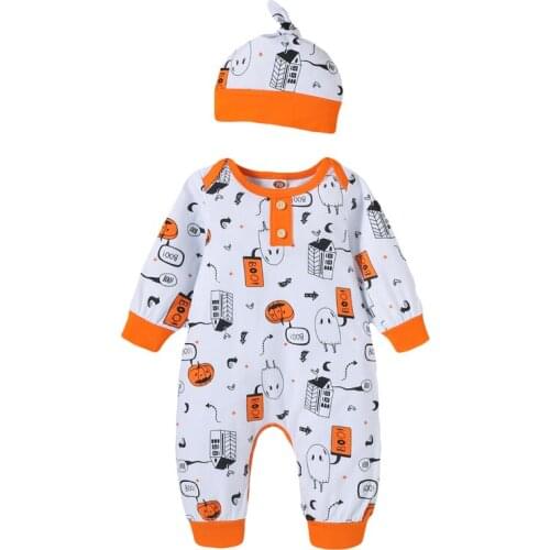 2Pcs Newborn Infant Baby Clothes Boys Girls Long Sleeve Jumpsuit Toddler Baby Halloween Theme Classic O-Neck Bottom Clothing Set