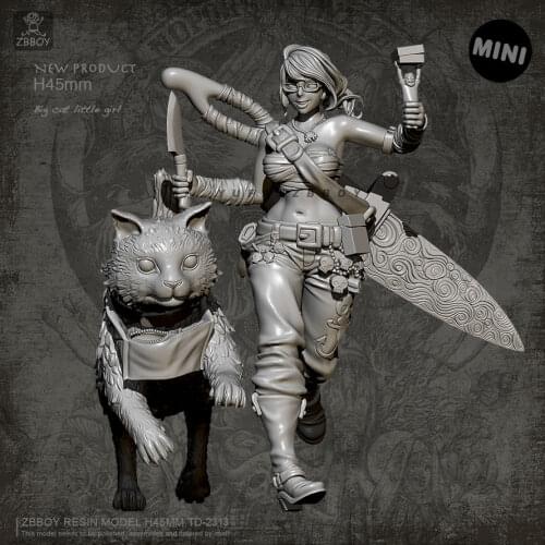 45mm Resin Figure Kits Big Cat and Beauty Self-assembled TD-2313