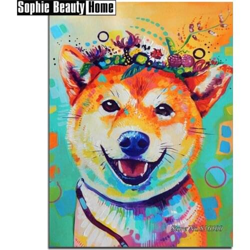 5D Diy Diamond Painting Animal Color Smile Dog Diamond Embroidery Pattern Rhinestones Full Diamond Mosaic Home Decor Gift 187267