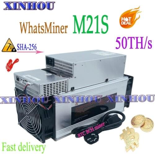 Used Bitcoin Miner WhatsMiner M21S 50T BTC BCH Asic Miner with PSU more Economic Than M20S M31S antminer S19 S17 T17 Z15 A10 T2T