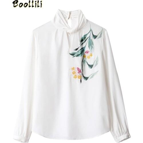 Boollili 100% Real Silk Vintage Blouse Women Clothes 2020 Ladies Tops Spring Long Sleeve Shirt Women Blouses Elegant Shirts