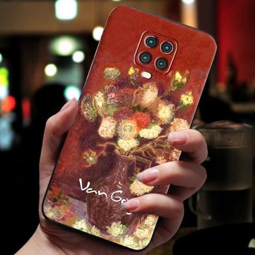 3D Art Phone Case For Xiaomi Redmi Note 9 Pro Max Case For Fundas Redmi Note 9S 9S 9Pro Cases Cover Black Painting Flowers Case