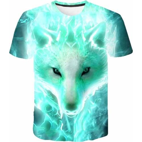Childrens Animal T-Shirt Children for Boy Girls Kids Shinning Wolf Moon TShirts Child Baby Tee Tops Clothing Short Sleeve 3-14t
