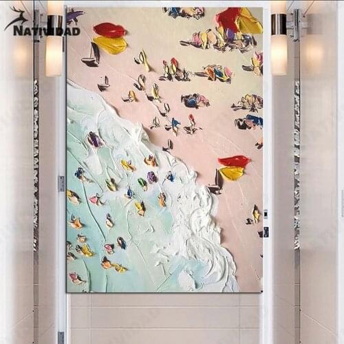 Pink Beach Canvas Painting Room Decor Sea View Oil Painting Print Poster Nordic Fashion Living Room Bedroom Home Decoration Wall