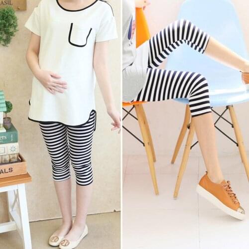 Leggings Maternity pants Clothes For Pregnant Women Pregnant Women Maternity Seven-quarter Striped Print Casual High Waist Pants