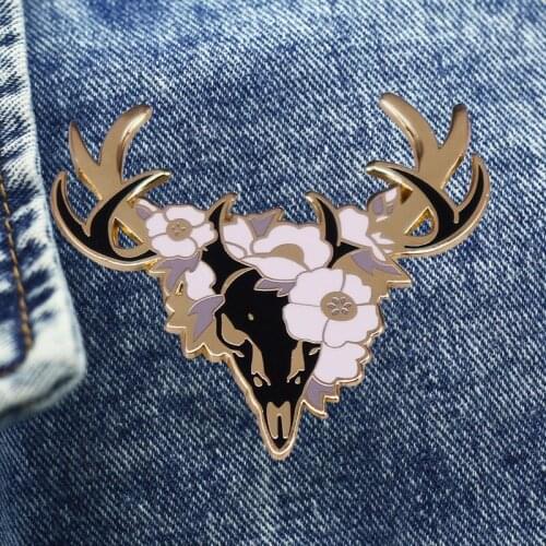 Flower And Deer Skull Mix And Match Brooch Metal Enamel Lapel Badge Collect Denim Jacket Backpack Pin Children Fashion Gifts