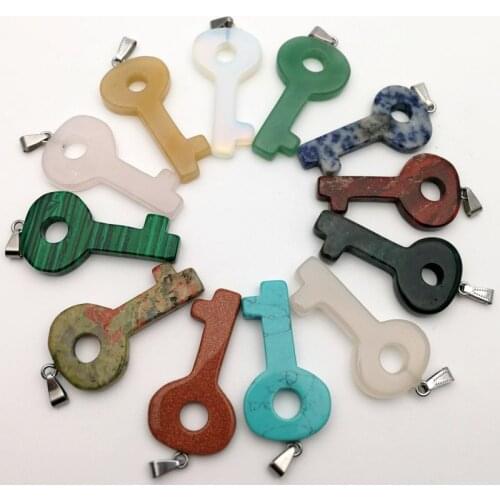 Fashion Assotred natural stone charms mixed key shape Pendant For Women Reiki Jewellery gift 12pcs/lot wholesale