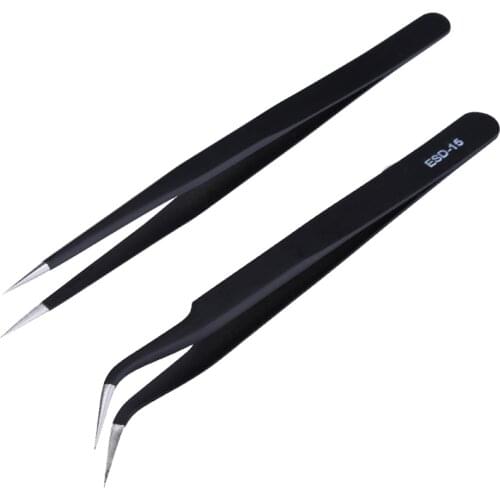 2pcs/lot Anti-static Precision Tweezers Set Pinzas Pincet Stainless Steel ESD Tweezer Electronics Repair Tools