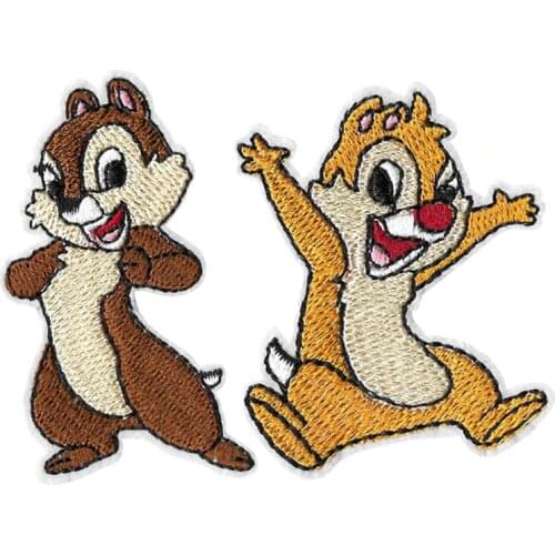 Disney two Squirrel Chip and Dale Cartoon Iron on Lovely Embroidered Cloth Patch For Girls Boys Clothes Stickers Apparel Garment