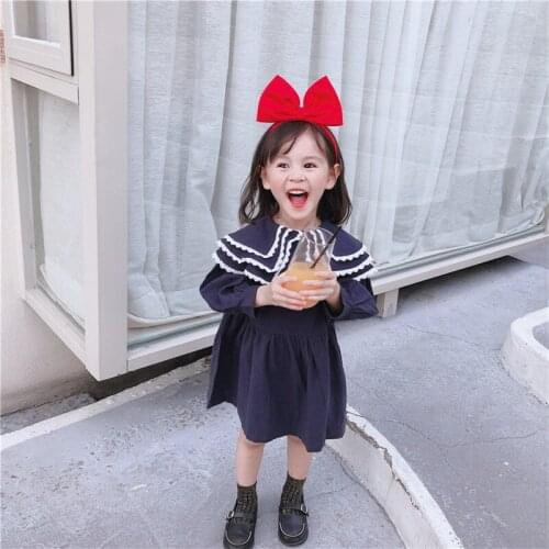 Autumn Baby Girl Dress Fashion Korean Lace Collar Long Sleeve Kids Dresses For Girls 2020 New Arrival Children `s Dress