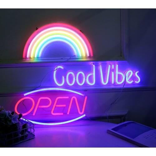 OPEN GoodVibes Neon Sign LED Light Bar Party Christmas Visual Artwork Neon Sign for Shop Store Window Art Wall Decor USB Powered