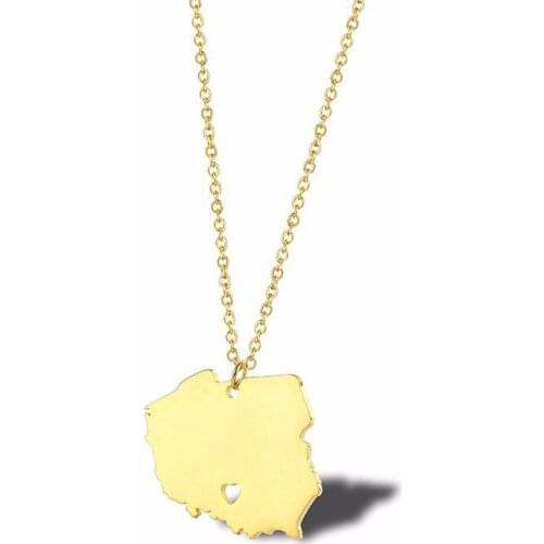 RIR Stainless Steel Poland Map Shape Simple Necklace Love City Hometown Tourism Capital Warsaw European Jewellery Necklace