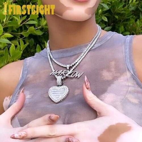 New Heart Shaped Pendant Necklace Silver Color Iced Out 5mm Tennis Chain Cubic Zirconia Heart Choker Fashion Women Men Jewelry