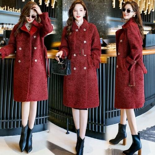 Lamb wool coat women mid-length style spring autumn 2021 new style Korean loose One piece granular fleece of fur coat trend s358